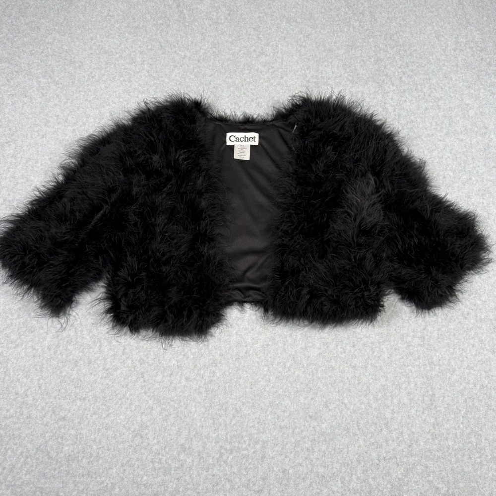 Vintage Y2K Cachet Black Turkey Feather Bolero Cropped Shrug Jacket Small Formal
